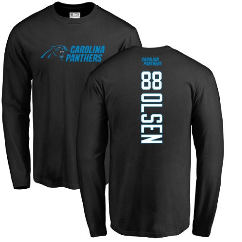 Carolina Panthers Men Black Greg Olsen Backer NFL Football #88 Long Sleeve T Shirt->carolina panthers->NFL Jersey